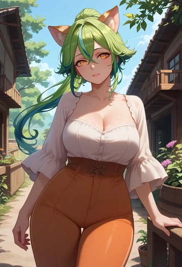 genshin impact,sucrose_(genshin_impact),pants,wide-leg,strappy top  - AI generated anime art