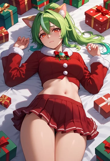 genshin impact,sucrose_(genshin_impact),Christmas,skirt  - AI generated anime art