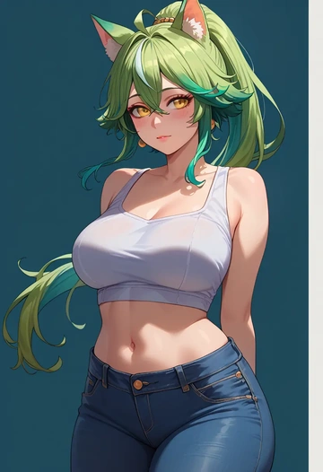 genshin impact,sucrose_(genshin_impact),crop top  - AI generated anime art