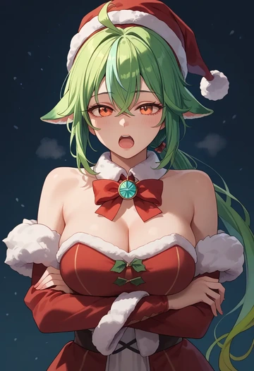 genshin impact,sucrose_(genshin_impact),Christmas,red velvet dress  - AI generated anime art