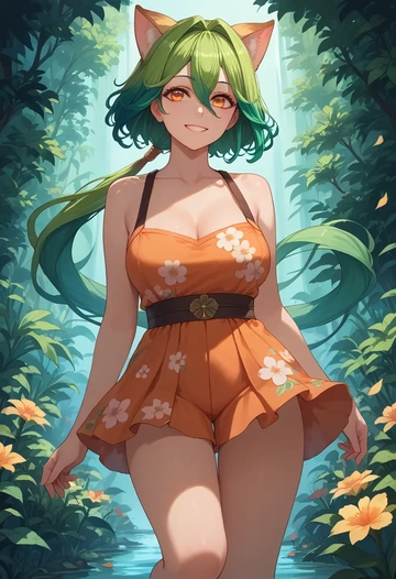 genshin impact,sucrose_(genshin_impact),silk slip dress,floral prints  - AI generated anime art