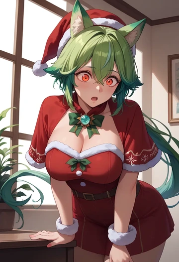 genshin impact,sucrose_(genshin_impact),Christmas,red velvet dress  - AI generated anime art