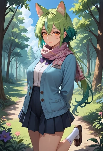 genshin impact,sucrose_(genshin_impact),spring,student uniform,cardigan  - AI generated anime art