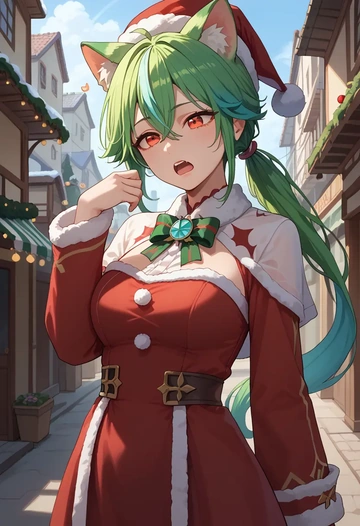 genshin impact,sucrose_(genshin_impact),Christmas,red velvet dress  - AI generated anime art