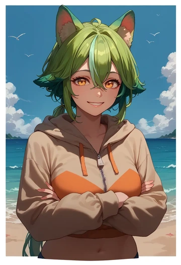 genshin impact,sucrose_(genshin_impact),crop hoodie,shorts  - AI generated anime art