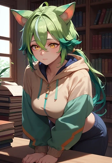 genshin impact,sucrose_(genshin_impact),crop hoodie,shorts  - AI generated anime art