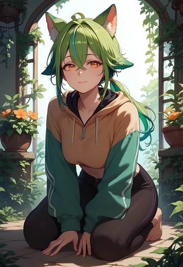 genshin impact,sucrose_(genshin_impact),crop hoodie,shorts  - AI generated anime art