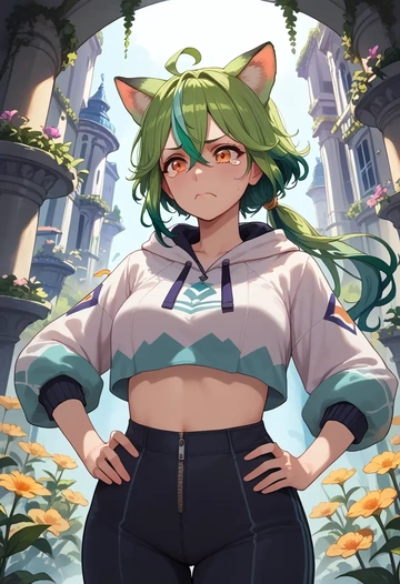 genshin impact,sucrose_(genshin_impact),crop hoodie,shorts  - AI generated anime art