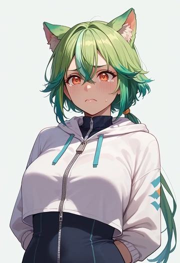 genshin impact,sucrose_(genshin_impact),crop hoodie,shorts  - AI generated anime art