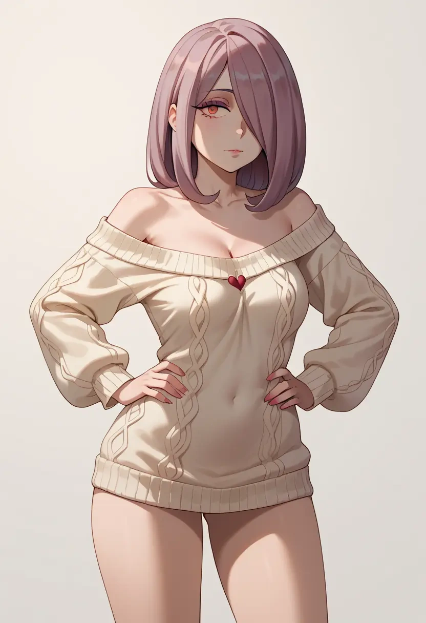 little_witch_academia,sucy_manbavaran,Hands on hips,off-shoulder,sweater  - 