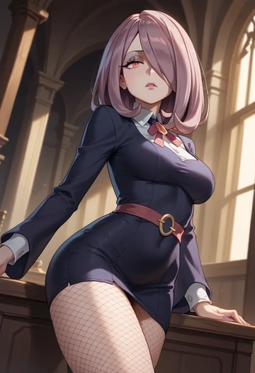 little_witch_academia,sucy_manbavaran,secretary,stockings,sexy, panties  - AI generated anime art