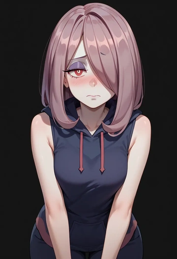 little_witch_academia,sucy_manbavaran,sleeveless hoodie,biker shorts  - AI generated anime art