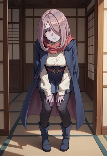 little_witch_academia,sucy_manbavaran,winter,student uniform,puffer coat  - AI generated anime art