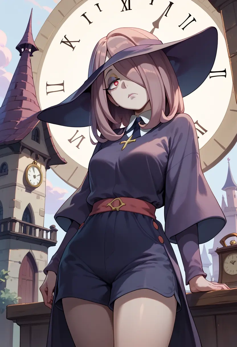 little_witch_academia,sucy_manbavaran,graphic tee,shorts,sneakers  - 