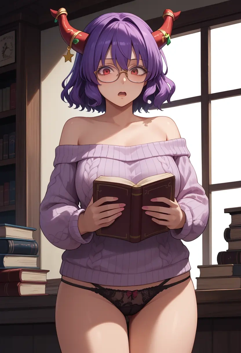 touhou,sukuna_shinmyoumaru,sweater,panties,off-shoulder,glasses,sexy  - 