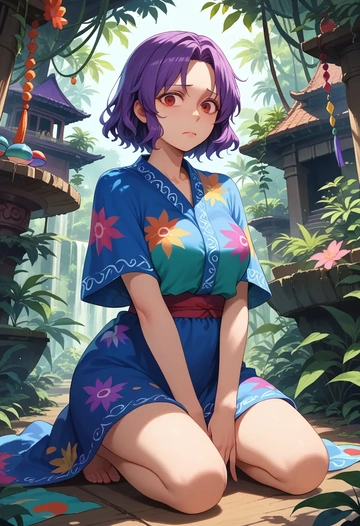 touhou,sukuna_shinmyoumaru,paint-splatter blouse,dolphin shorts  - AI generated anime art