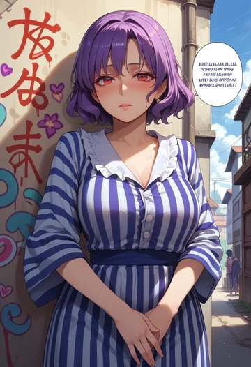 touhou,sukuna_shinmyoumaru,striped graffiti blouse,dolphin shorts  - AI generated anime art