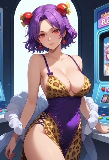 touhou,sukuna_shinmyoumaru,leopard print,silk slip dress  - AI generated anime art