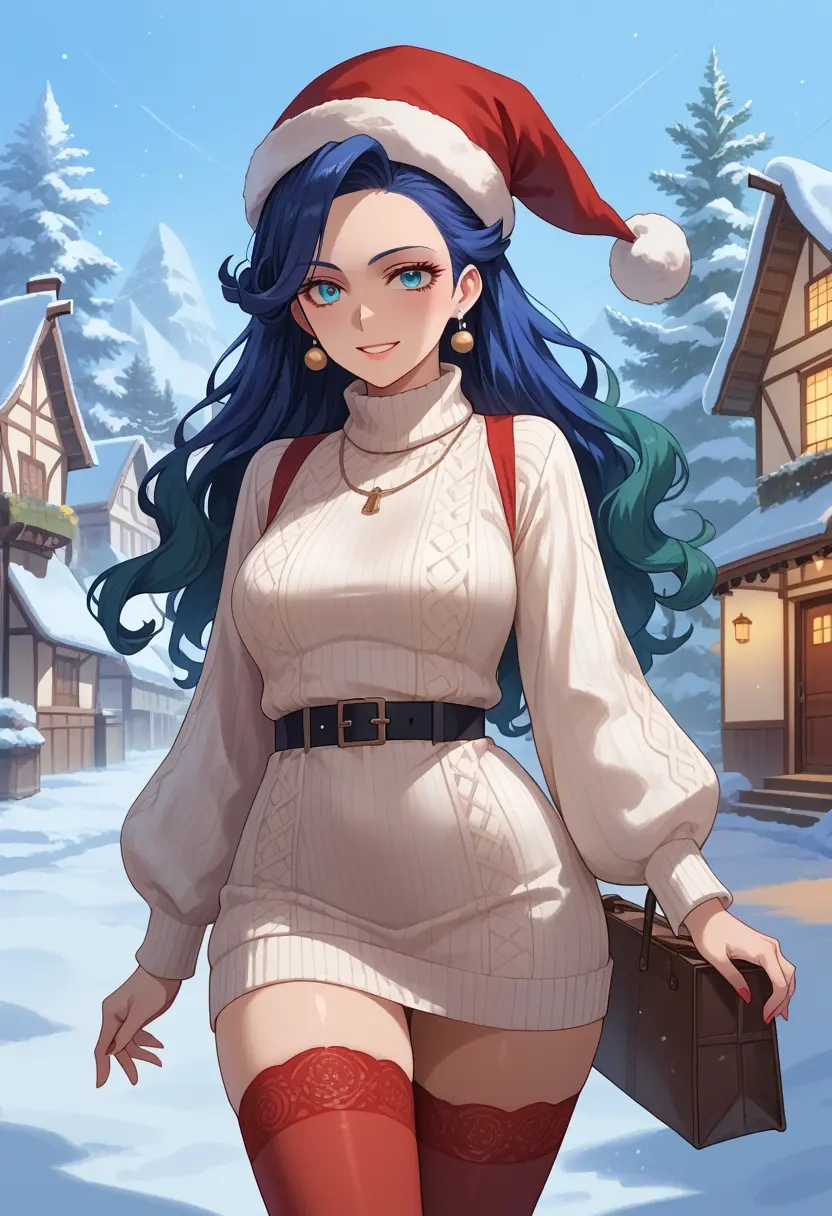 gundam,suletta_mercury,Christmas,sweater dress,stockings  - 