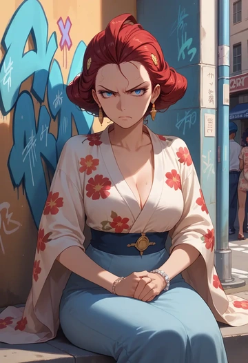 gundam,suletta_mercury,floral graffiti blouse,dolphin shorts  - AI generated anime art