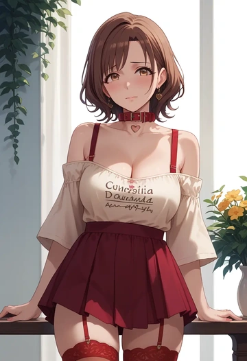 idolmaster,sunazuka_akira,collar,oversized,Thigh garters  - AI generated anime art