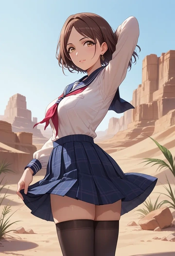 idolmaster,sunazuka_akira,jk uniform, stockings  - AI generated anime art