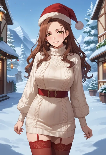 idolmaster,sunazuka_akira,Christmas,sweater dress,stockings  - AI generated anime art