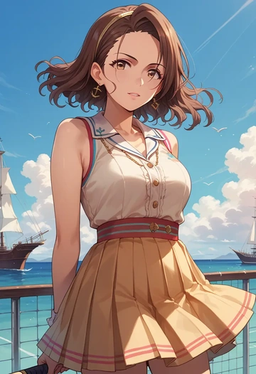 idolmaster,sunazuka_akira,tennis dress,visor,trainers  - AI generated anime art