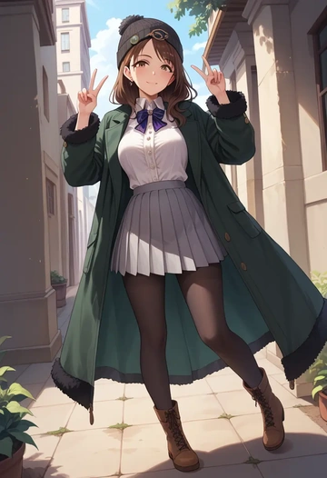 idolmaster,sunazuka_akira,winter,student uniform,duffle coat  - AI generated anime art