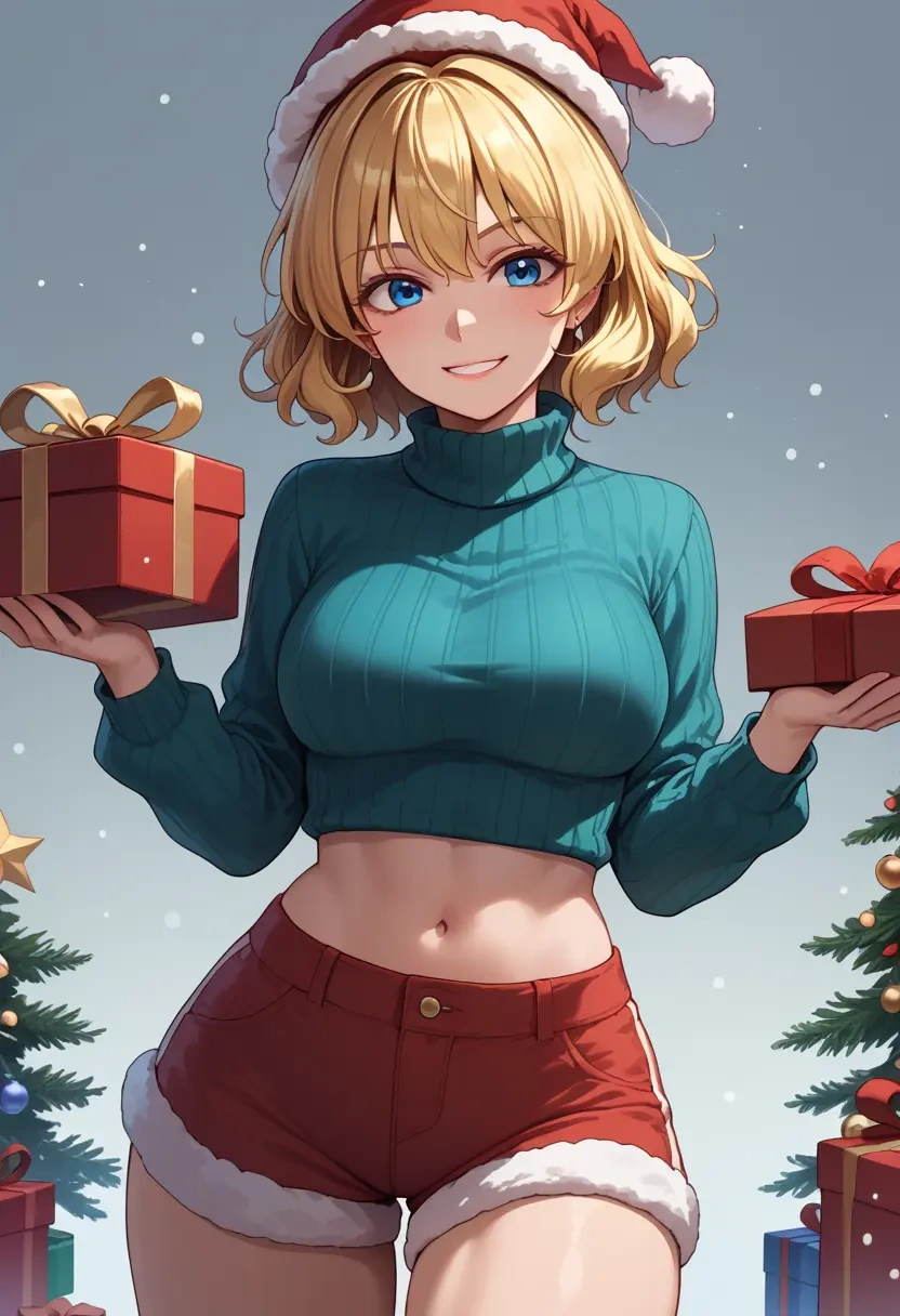 touhou,sunny_milk,Christmas,red velvet shorts,turtleneck sweater  - 