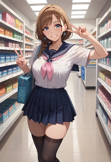 idolmaster,suou_momoko,jk uniform, stockings  - AI generated anime art