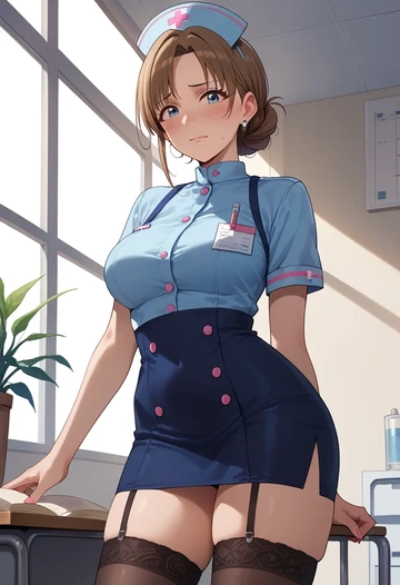 idolmaster,suou_momoko,nurse pantyhose,mini skirt, sexy  - AI generated anime art