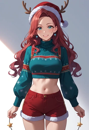 idolmaster,suou_momoko,Christmas,red velvet shorts  - AI generated anime art