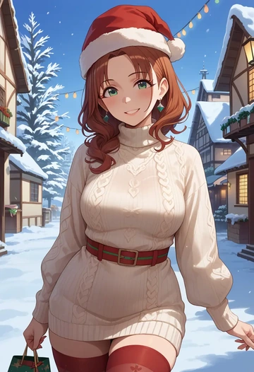 idolmaster,suou_momoko,Christmas,sweater dress,stockings  - AI generated anime art