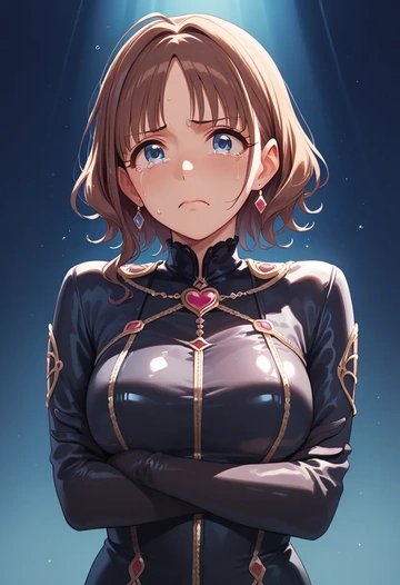 idolmaster,suou_momoko,black widow bodysuit,spiderweb cape,leather gloves  - AI generated anime art