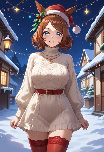 umamusume,super_creek_(umamusume),Christmas,sweater dress,stockings  - AI generated anime art