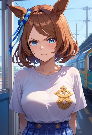 umamusume,super_creek_(umamusume),pop art shirt,dolphin shorts  - AI generated anime art