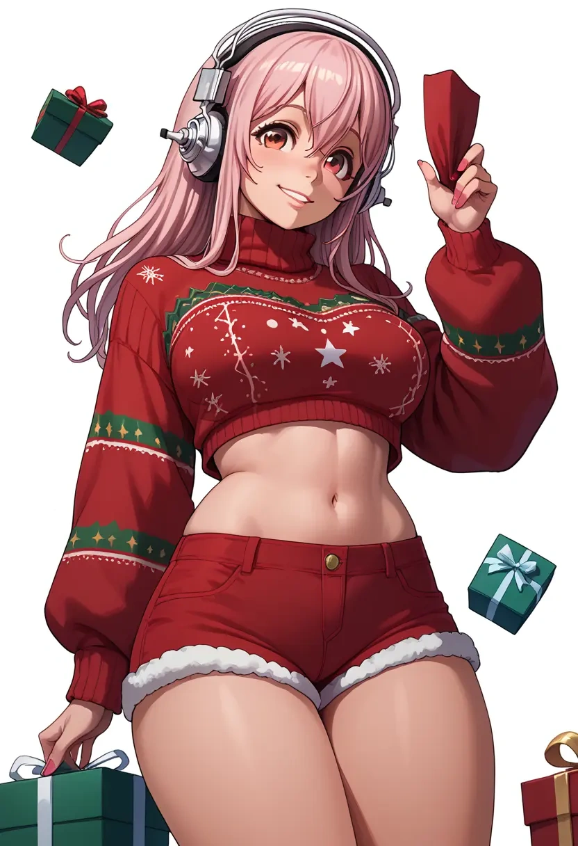 nitroplus,super_sonico,Christmas,red velvet shorts,turtleneck sweater  - 