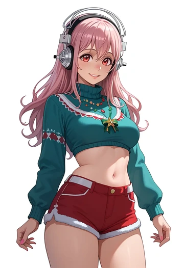 nitroplus,super_sonico,Christmas,red velvet shorts  - AI generated anime art