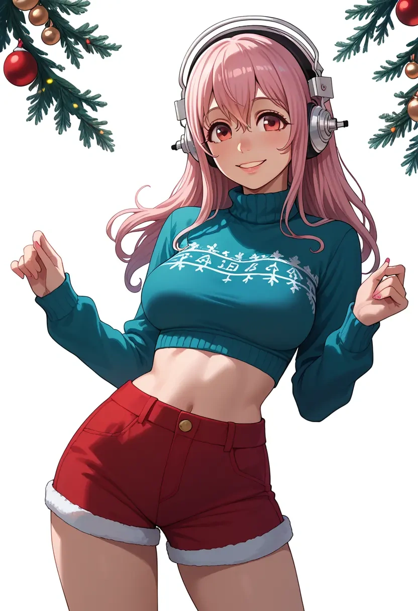 nitroplus,super_sonico,Christmas,red velvet shorts  - 