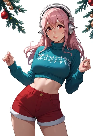 nitroplus,super_sonico,Christmas,red velvet shorts  - AI generated anime art