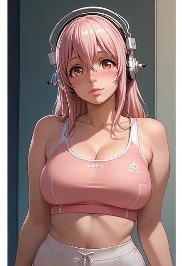 nitroplus,super_sonico,sports bra,high-waisted leggings  - AI generated anime art