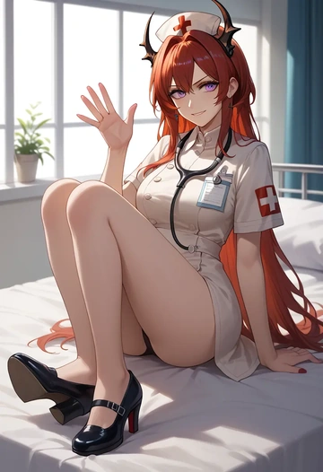 arknights,surtr_(arknights),nurse  - AI generated anime art