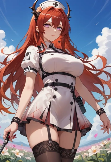 arknights,surtr_(arknights),nurse pantyhose,mini skirt, sexy  - AI generated anime art