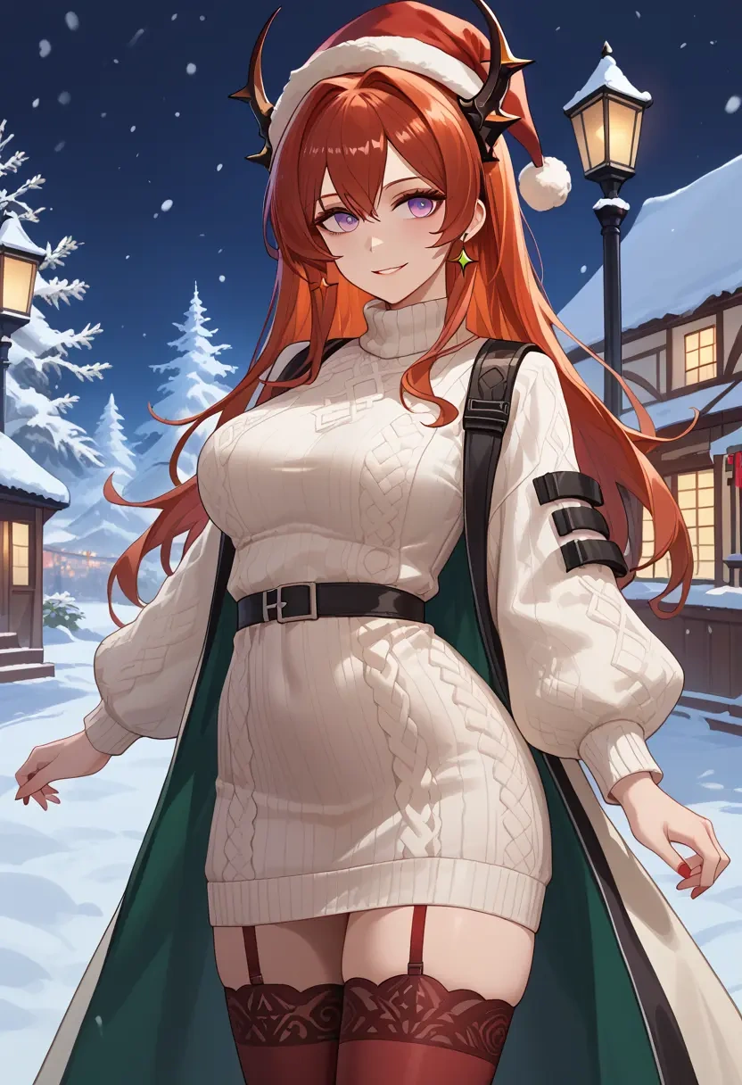 arknights,surtr_(arknights),Christmas,sweater dress,stockings  - 