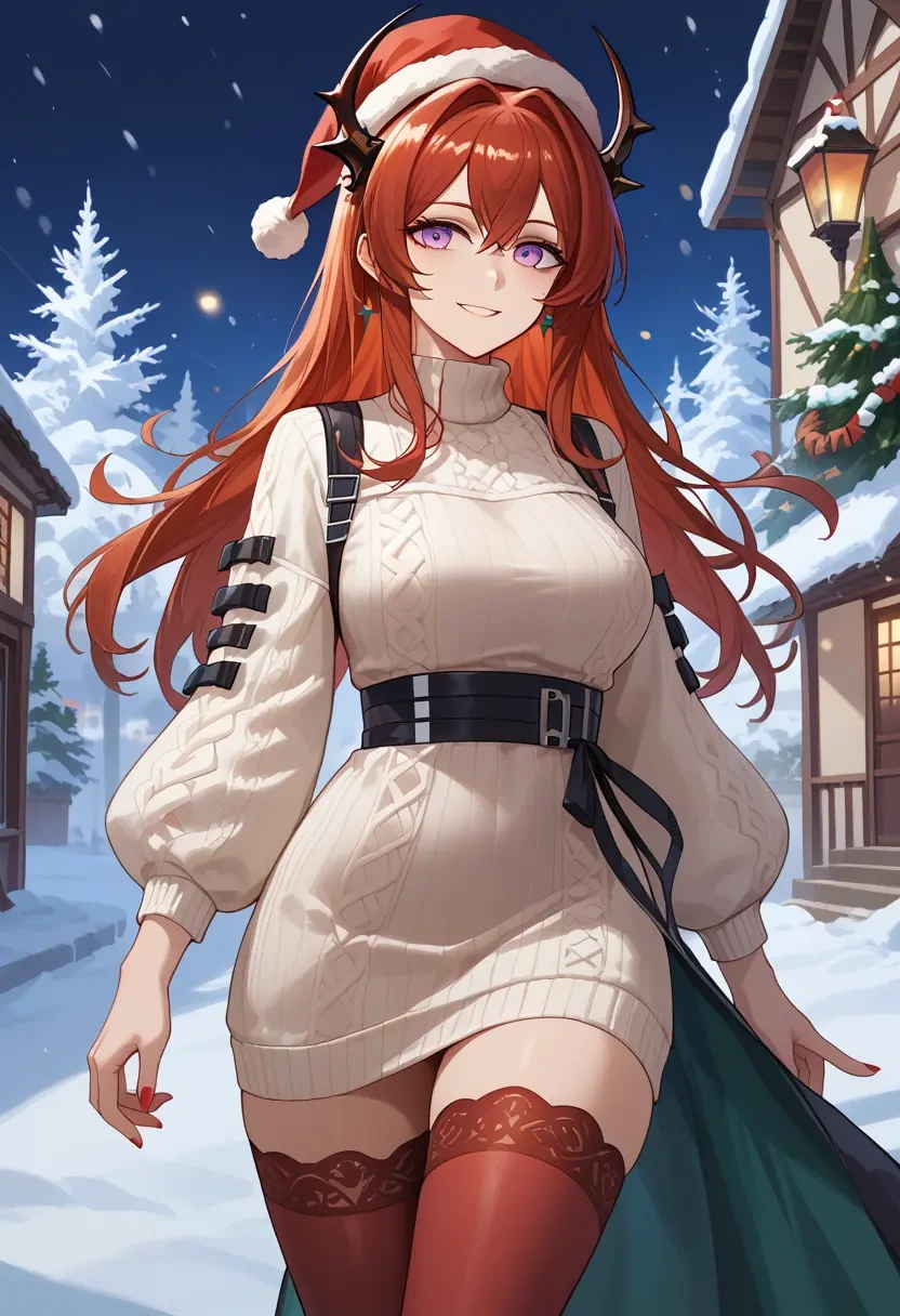 arknights,surtr_(arknights),Christmas,sweater dress,stockings  - 