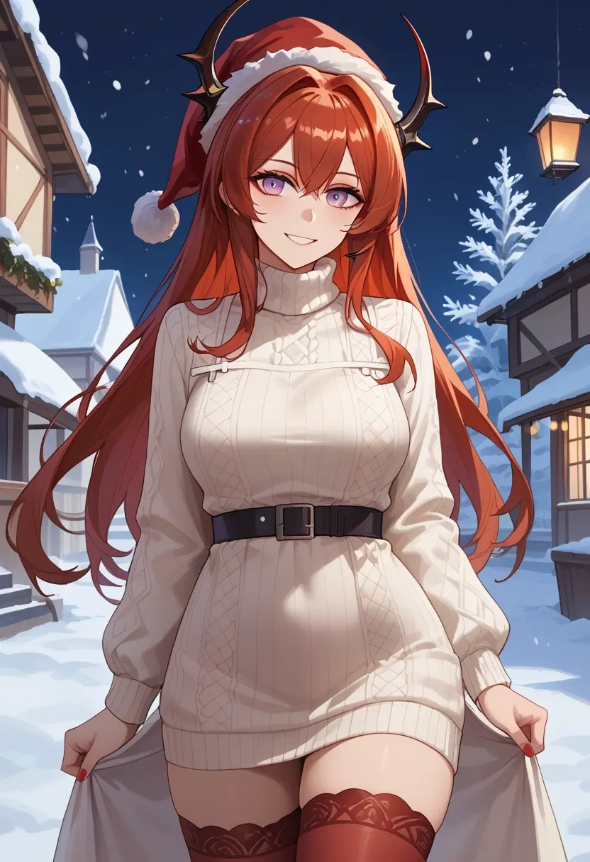 arknights,surtr_(arknights),Christmas,sweater dress,stockings  - 