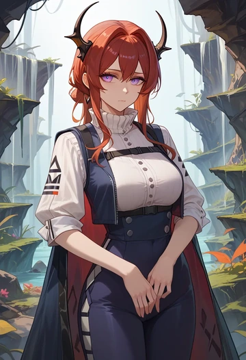 arknights,surtr_(arknights),vest,quilted,jogger pants  - AI generated anime art