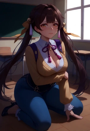 star rail,sushang,teacher, sweater, jeans shorts  - AI generated anime art