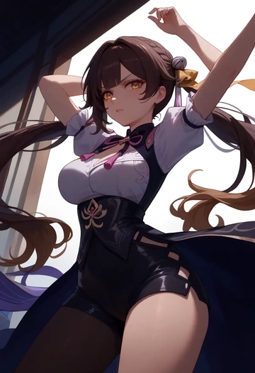 star rail,sushang,leather,shorts,crop top  - AI generated anime art